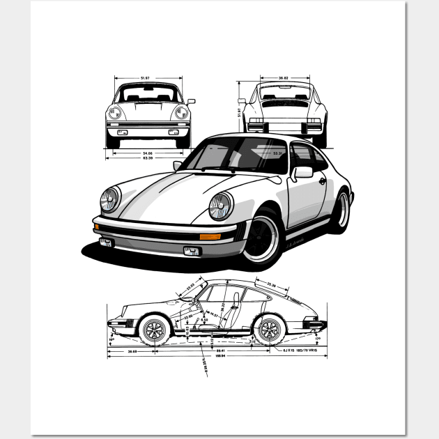 Drawing of the classic German sporst car Wall Art by jaagdesign